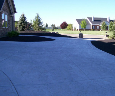 View down the stamped concrete driveway from garage in Toledo Ohio area