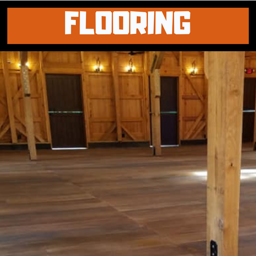 Picture of concrete floor in a barn with words flooring across top