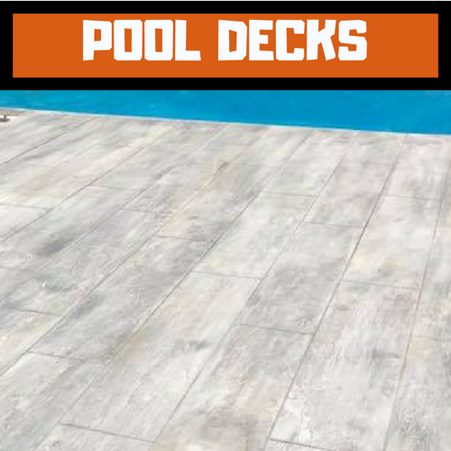 Picture of gray stamped wood grain pool deck 