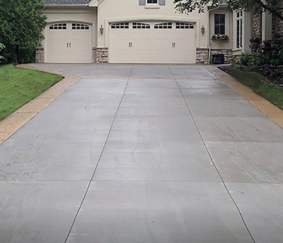 Concrete driveway with a stamped, colored concrete border
